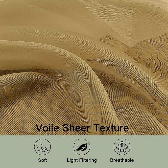 OWENIE Sheer Gold Curtains, Sheer Curtains 63 inch Length 2 Panels Set - Image 5