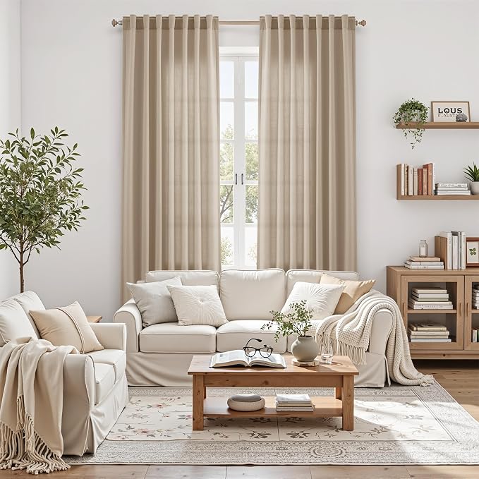 Nanspring Sepia Beige Linen Curtains 96 Inches Long - Image 6