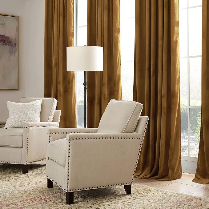 RYB HOME Gold Brown Velvet Curtains, Light Blocking, Energy Saving, Vintage - Image 5