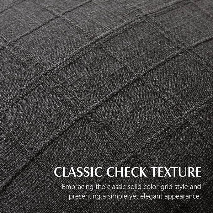 Foindtower Set of 2 Decorative Linen Check Throw Pillow Covers Neutral Farmhouse Vintage Cushion Covers Modern Boho Home Decor for Sofa Chair Couch Bedroom Living Room Outdoor,16×16 Inch,Charcoal