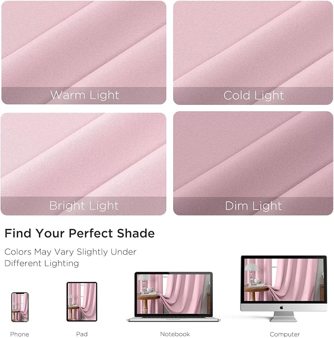 CUCRAF Light Pink Blackout Curtains 54 inch Length 2 Panels Set, Rod Pocket - Image 4