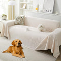 HAOMAIJIA Faux Fur Sofa Covers Couch Covers for 2 Cushion Couch Sofa Pet Friendly Soft Non Slip Couch Cover for Dogs Washable Sectional Couch Covers L Shape Furniture Protector (Off White, 71"x118")