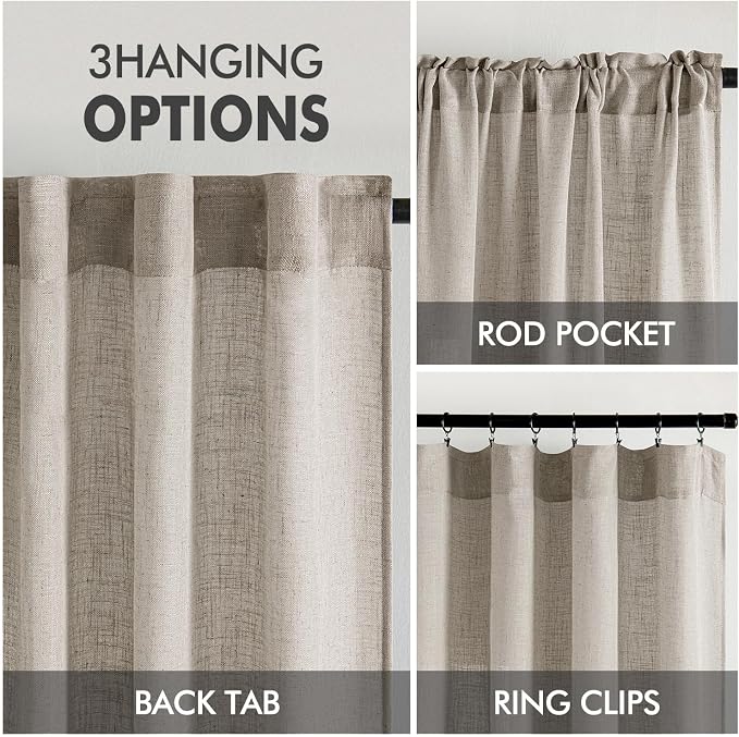 MIULEE Burlywood Birch Linen Curtains 90 Inch Long 2 Panels - Image 3