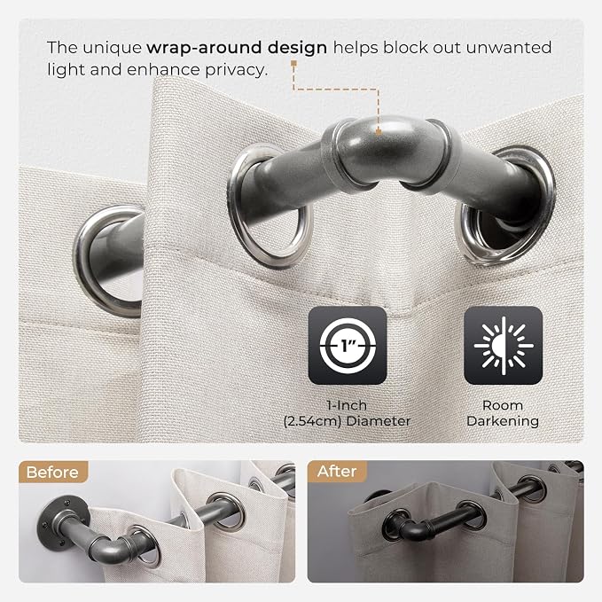 Zeerobee Curtain Rods for Windows 72 to 144, 1 Inch Industrial Wrap Around Grey - Image 3