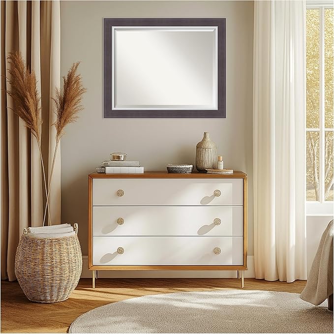 Amanti Art Brown Wall Mirror 28x34 Ellie Brown Silver Rectangle Bathroom Mirror for Wall Decor Living Room, Large Modern Frame, Hangs Horizonally and Vertically, Bathroom Decor, Beveled Edge