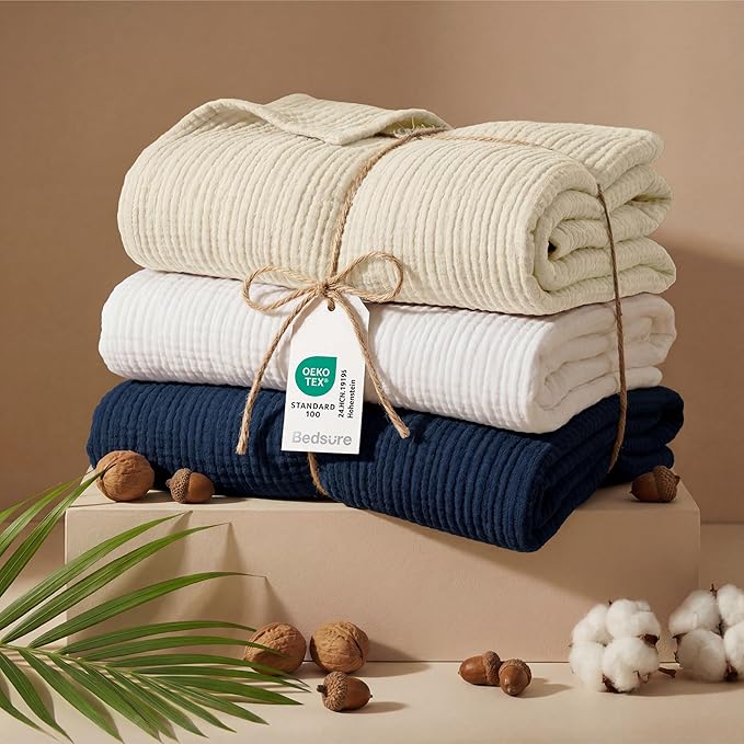 Bedsure 100% Cotton Muslin Throw Blanket Twin XL - Image 5
