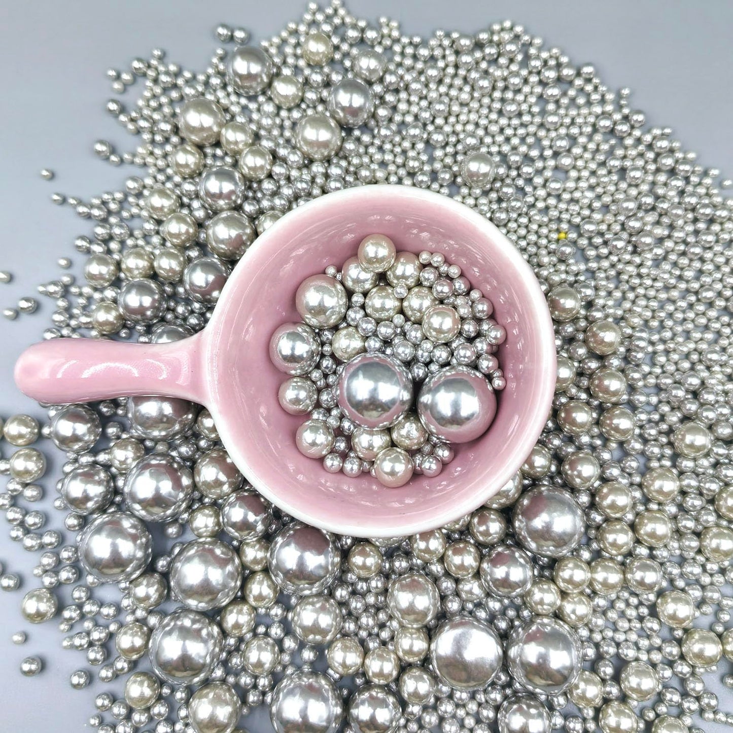 Edible Pearl Sugar Sprinkles Silver Candy Mixing Size Baking Edible Cake Decorations Cupcake Toppers Cookie Decorating Celebrations Wedding Valentines Easter Halloween Christmas Supplies 120g/ 4.23oz
