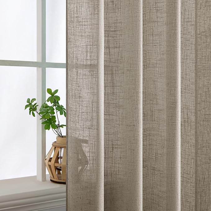 MIULEE Burlywood Birch Linen Curtains 45 Inch Length 2 Panels - Image 5