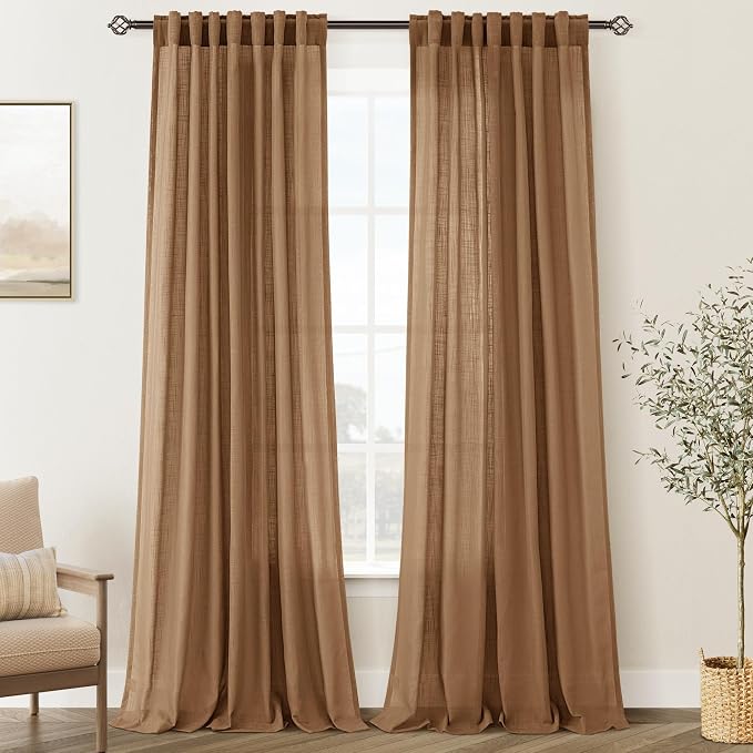 Brown Curtains for Living Room Back Tab Modern Farmhouse Semi Sheer Curtains by Jolilight