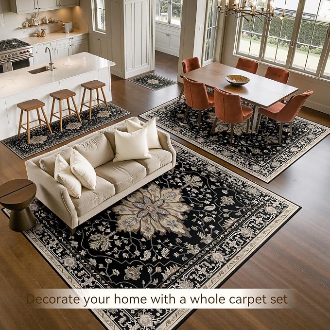 Area Rugs 5'x8' Washable Non-Slip, Floral Vintage Distress Print Pattern - Image 8
