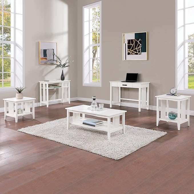 OSP Home Furnishings Sierra End Table with Lower Storage Shelf and Mission Style Side Panels, White