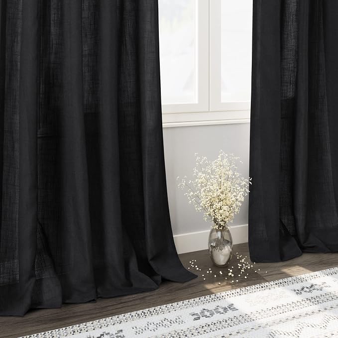 Black Linen Curtains 92 inches Long 2 Panels - Image 6