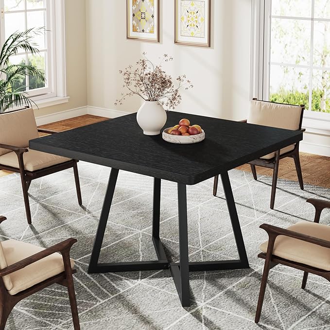 Tribesigns Square Dining Table for 10, 31.5" Industrial Dinner Table with Metal Base, Kitchen Table for Dining Room, Small Space, Apartment, Black