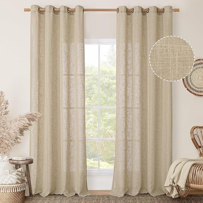 LAMIT 102 Inch Length Light Filtering Sheer Linen Curtains, Linen Textured Semi by LAMIT