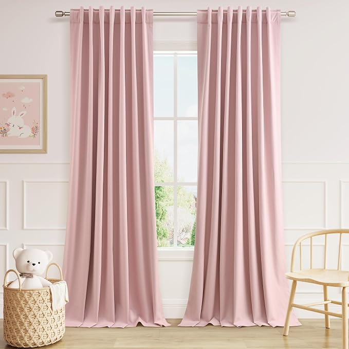 Guken Pink 100% Blackout Linen Curtains 120 Inch 2 Panels Set by Guken
