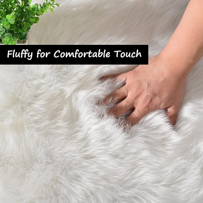 Goolela White Sheepskin Area Rug 5x8 Fluffy Faux Fur Fuzzy Furry Carpet - Image 5