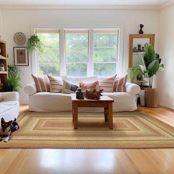 Homespice Harvest Jute Brown 6x9' Braided Rug for Living Room, Bedroom Rug and Dining Room. Pet Friendly. Decor Styles- Farmhouse Rug, Rustic, Vintage, Cottage, Primitive, Country, Boho Rug