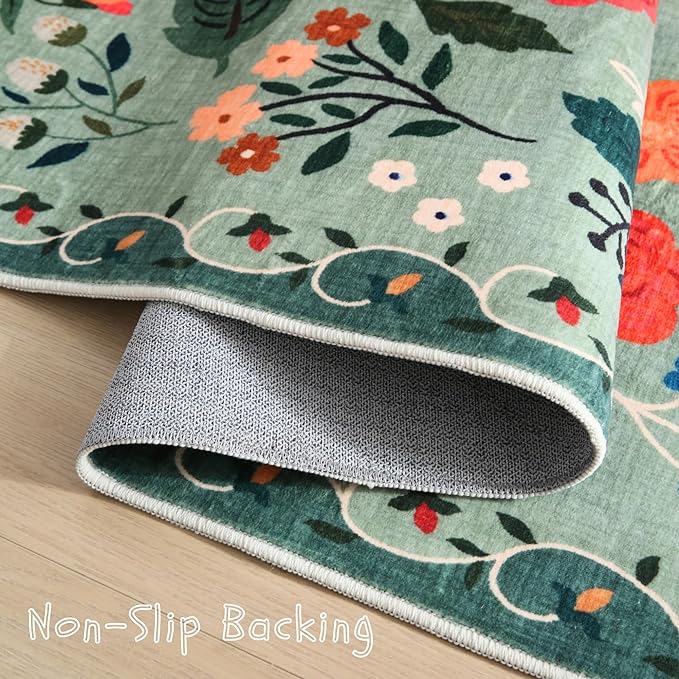 Rugcomf Bedroom Rug 3x5 Rug Washable Area Rug Non Slip Low Pile Boho Floral - Image 5