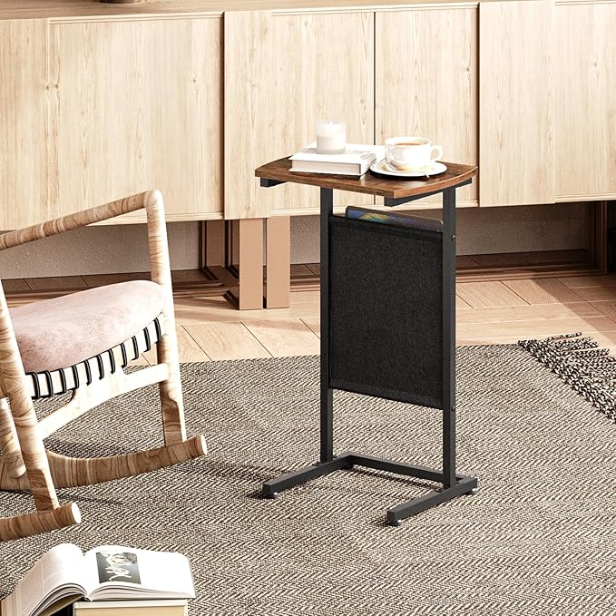 HOOBRO C Shaped End Table Set of 2, Small Side Table for Couch with Storage Bag, Slide Under Sofa, for Small Place, Sturdy Frame, Living Room, Bedroom, Rustic Brown and Black BF40SFP201