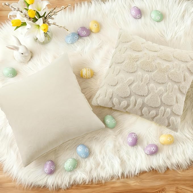 decorUhome Easter Bunny Pillow Covers 16x16 Inch Set of 2, Soft Plush Faux Wool - Image 5