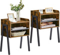 VECELO Nightstand Set of 2,Industrial Side End Table/Stackable Accent Furniture with 2-Tier Open Storage Compartments for Bedroom, Living Room and Small Spaces