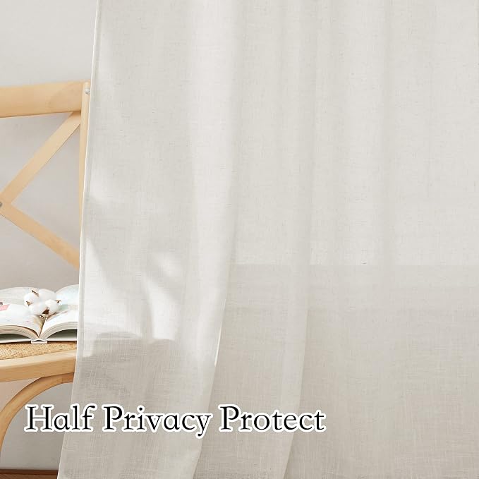 RYB HOME Linen Flax Curtains 84 inches Long, Absorbent Linen Woven Half Privacy - Image 4