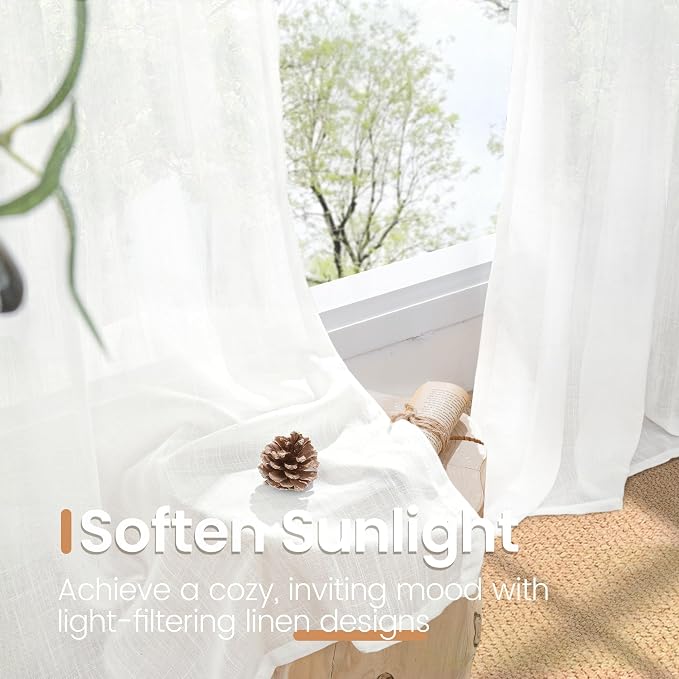 BGment White Linen Semi Sheer Curtains 36 Inch Length - Image 4