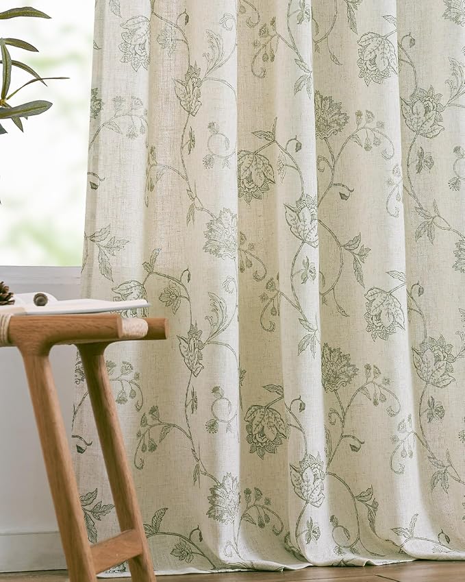 jinchan Linen Curtains Floral Curtain 84 Inch Length - Image 8