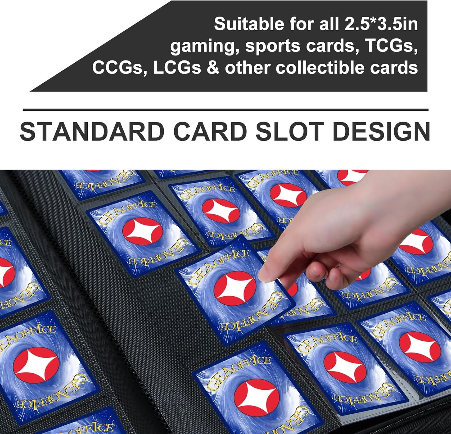 Premium Card Binder 16 Pocket, GEAoffice PU Cover Trading Card binder for 1000+ Cards, Sturdy Card Collection Album, Card Holder Folders for YuGiOh, MTG, TCG, Game Cards & Sports Cards, Black