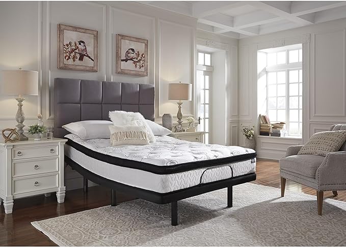 Signature Design by Ashley Queen Size Chime 12 Inch Medium Firm Hybrid Mattress with Cooling Gel Memory Foam for Pressure Relief, Fiberglass Free, Mattress In A Box