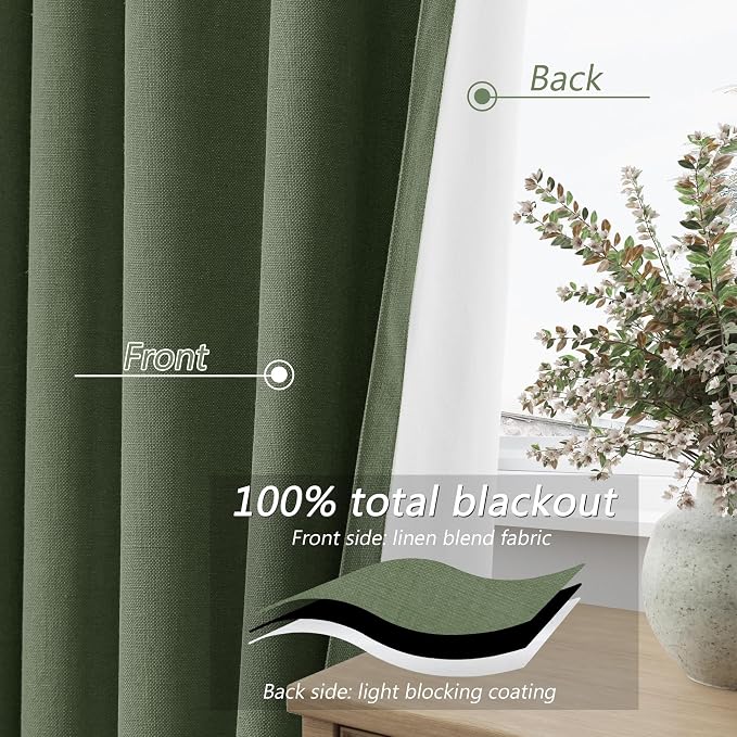 Guken Olive Green 100% Blackout Curtains 72 Inch Length 2 Panels Set - Image 4