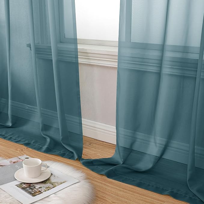 Aiyufeng Dusty Blue Sheer Curtains 63 Inch Length 2 Panels Set, Light Filtering - Image 7