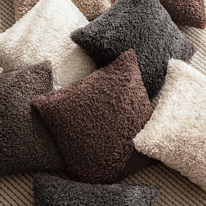 Foindtower 2 Pieces 18x18 Inch Dark Gray, Faux Fur Throw Pillow Cover Accent Sherpa Furry Pillow Covers Fuzzy Soft Pillowcases Cozy Sheepskin Decorative Fleece Cushion Case for Bed Couch Living Room