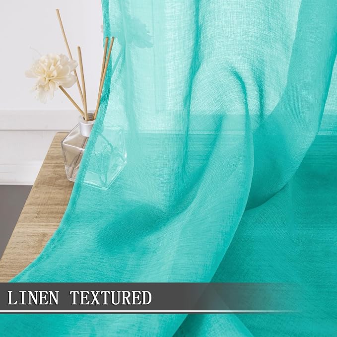Tollpiz Sheer Tier Curtains Kitchen Linen Textured Half Curtain Sheers Light - Image 2