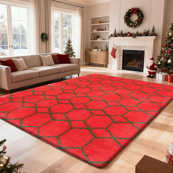 8x10 Fluffy Area Rugs for Living Room, Shag Area Rug for Bedroom, Geometric by yulidayang