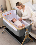 Larex Baby Bassinet Bedside Sleeper for Baby, Baby Crib Bed for Newborn Infant, Bedside Bassinet with Wheels, 5 Adjustable Height, Mosquito Net, Breathable Mattress and Mesh, Storage Basket and Bag