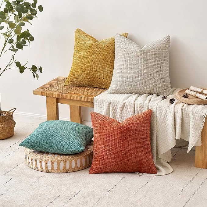 MIULEE Pack of 4 Couch Throw Pillow Covers 20x20 Inch Neutral Orange/Teal Soft - Image 5