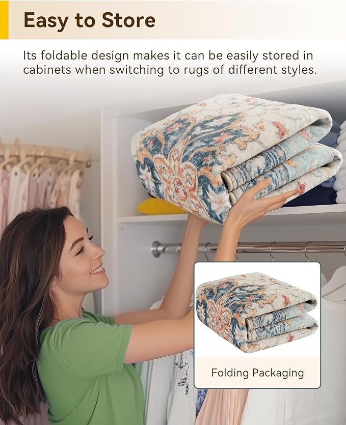 RELEANY Area Rugs 5ft Washable Non-Slip, Floral Vintage Distress Print Pattern - Image 5