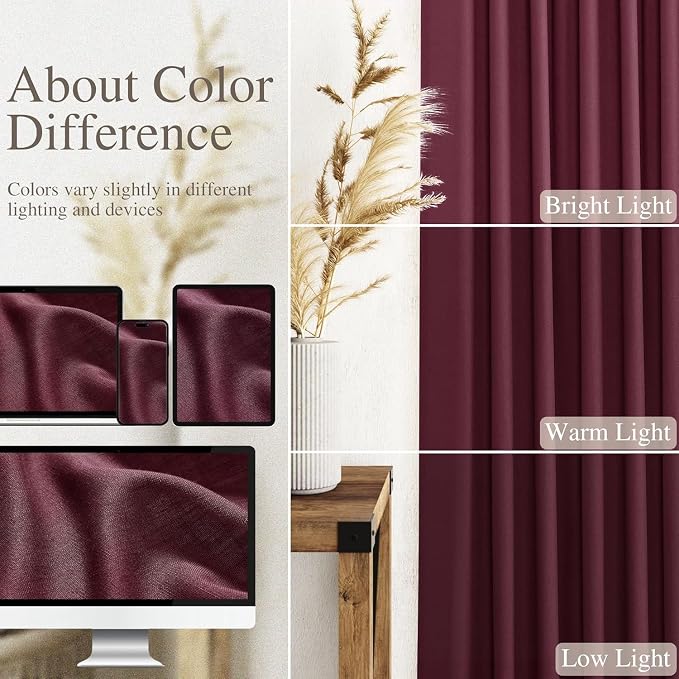 Nanspring Burgundy Linen Curtains 80 Inch Length - Image 3