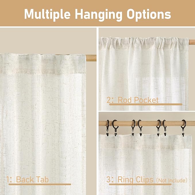 LAMIT Cream Linen Semi Sheer Curtains 45 Inch - Image 3