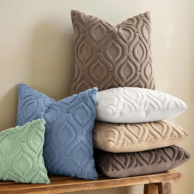 decorUhome Throw Pillow Covers 22x22 Inch Set of 2, Soft Plush Faux Wool Light - Image 2