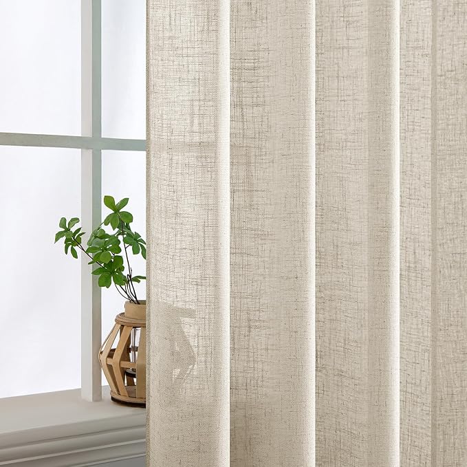 MIULEE Cream Linen Curtains 72 Inch Length 2 Panels - Image 5