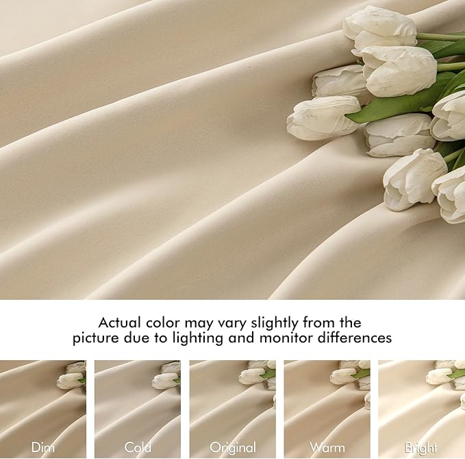 MIULEE Cream Beige Back Tab Light Blocking Curtains 63 Inch Length 2 Panels Set - Image 8