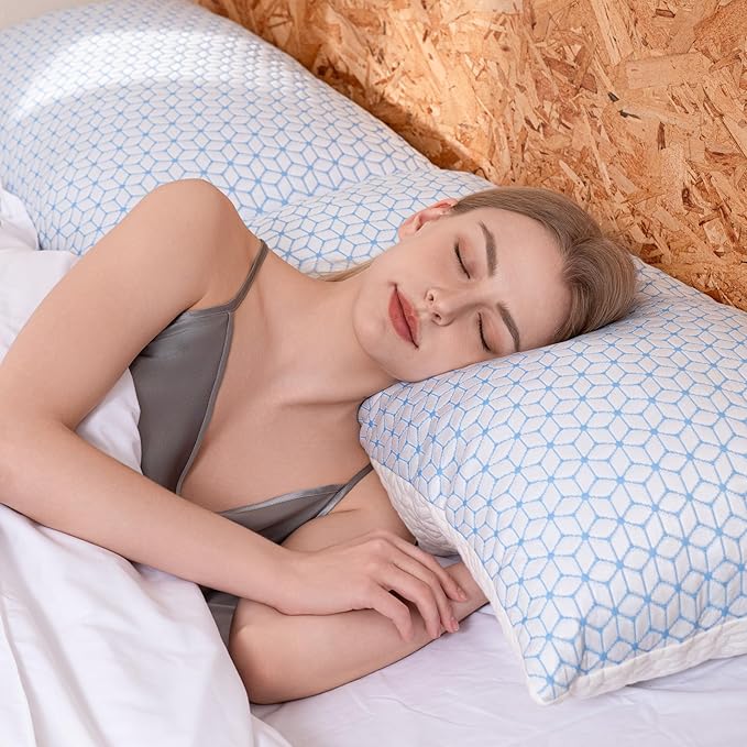 Shredded Memory Foam Pillows Queen Size Set of 2, Cooling Firm Pillows Queen Size 2 Pack for Bed, Adjustable for Side Back Stomach Sleepers