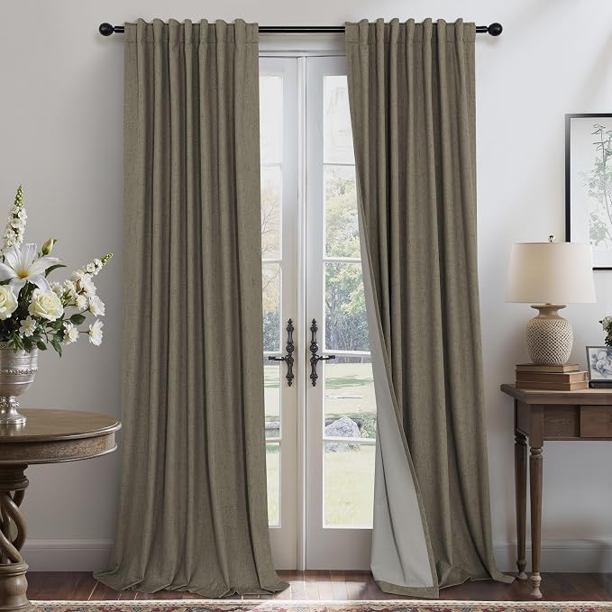 Brown Extra Long Blackout Curtains 108 Inch Long 9ft Back Tab Pocket Light by Pitalk