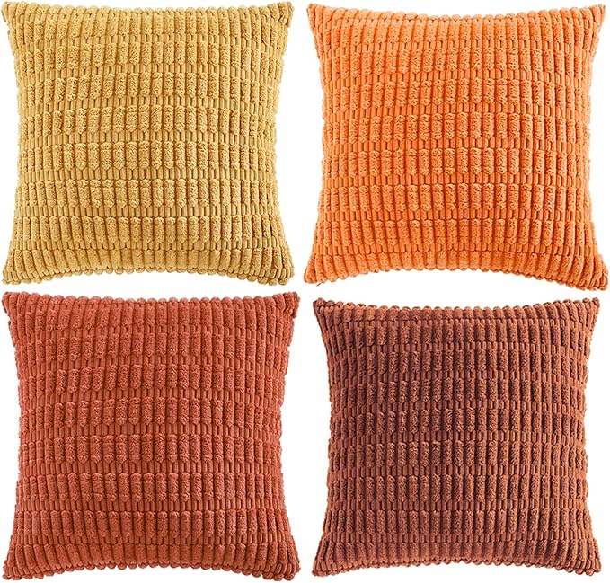 Fancy Homi Set of 4 Burnt Orange Fall Decorative Throw Pillow Covers 20x20 Inch - Image 8