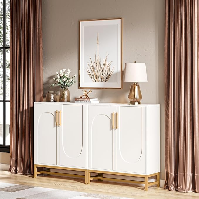 Tribesigns Modern Sideboards, Buffet Cabinet with 4 Doors and Adjustable Shelves (White)