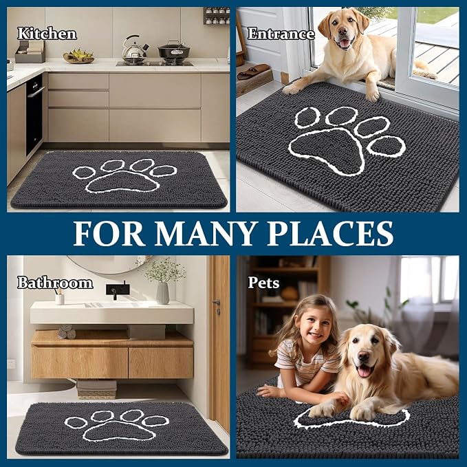 OLANLY Dog Door Mat for Muddy Paws 59x35, Paw Print Design, Absorbs Moisture - Image 8