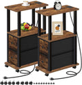 TUTOTAK Small Narrow End Tables, Side Tables with 2 Fabric Drawers, Set of 2, Bedside Tables with Charging Station for Small Spaces, Slim Nightstands with USB Ports and Wheels, TB01BB053C