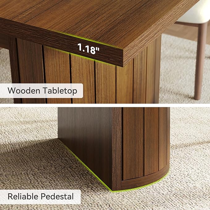 1Easylife 78.74 Inches Long Dining Table for 6, All Wooden Rectangle Kitchen Table, Vintage Dinner Table, Large Dining Room Tables with Half Round Pedestal Fence Design, Deep Brown